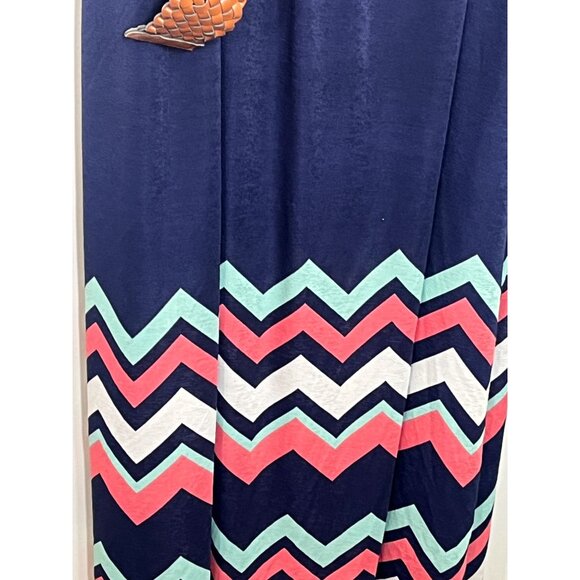 J for Justify Plus Size 2X Navy Maxi Dress Sleeveless Belted Chevron Hem - Picture 13 of 13